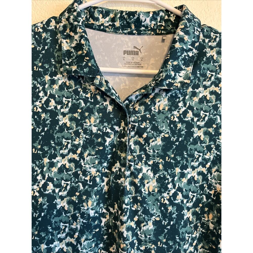 PUMA Women's Green Cloudspun Camo Polo Golf Shirt Size XL Short Sleeve Polyester - Picture 2 of 5